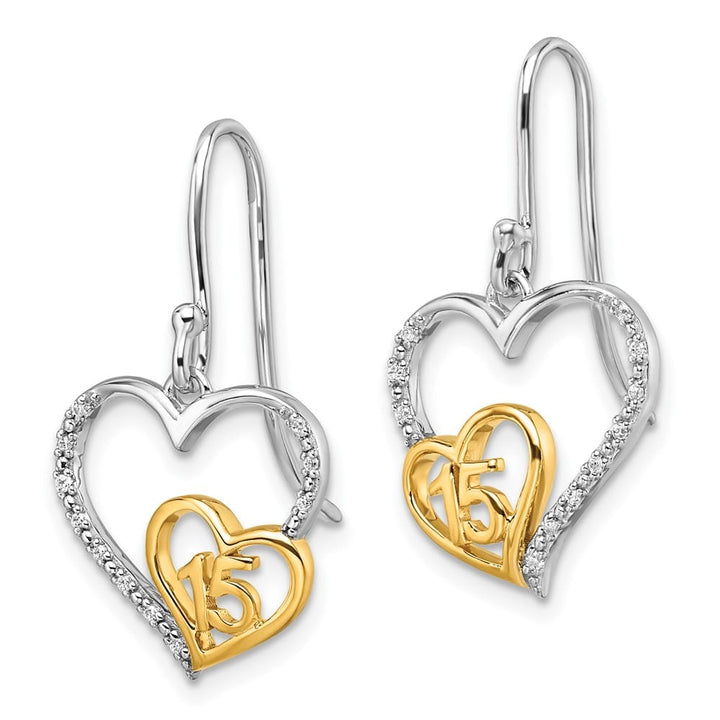 14K Two-Tone Gold 1/20 carat Diamond 15 Heart Dangle Hook Earrings, view 2 of 3
