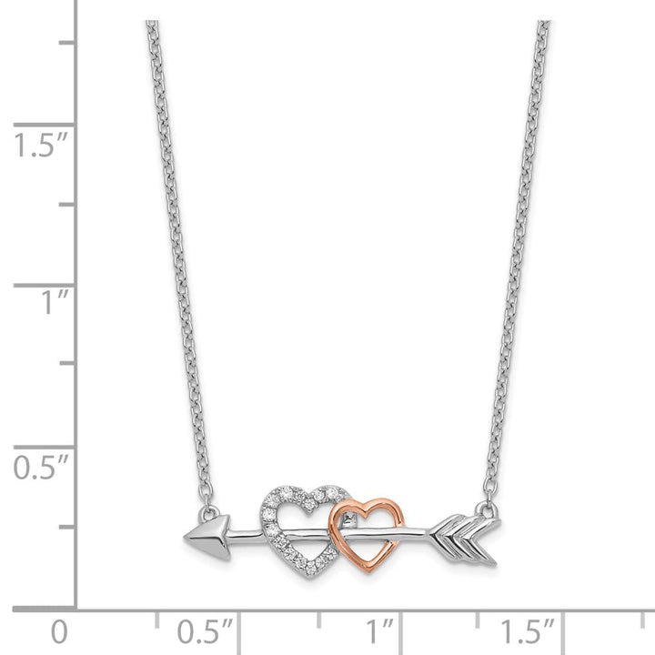 14K Two-Tone Gold 1/20 carat Diamond Hearts on Arrow 18 inch Necklace