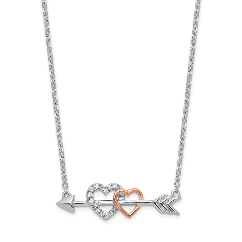 14K Two-Tone Gold 1/20 carat Diamond Hearts on Arrow 18 inch Necklace