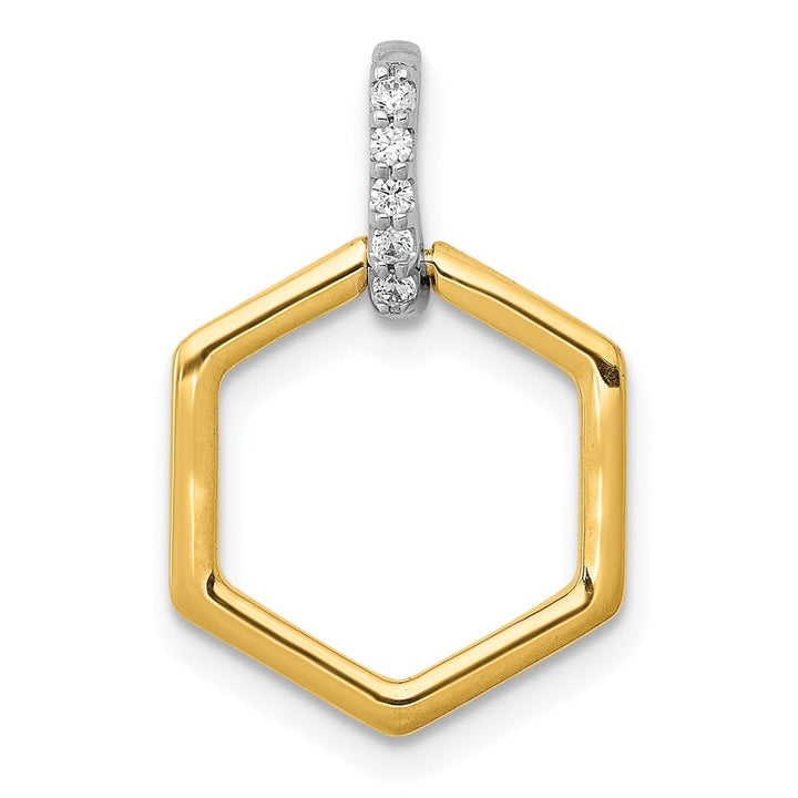 14K Two-Tone Gold 1/20 ct Diamond Fancy Hexagon Pendant