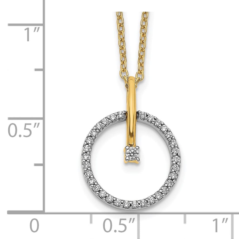 14K Two-Tone Gold 1/5 carat Diamond Circle Pendant 18 inch Necklace