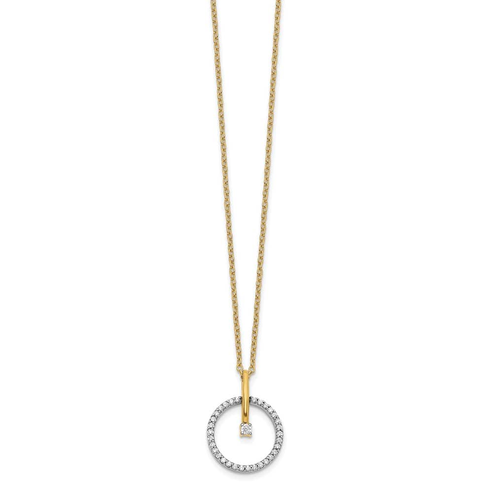 14K Two-Tone Gold 1/5 carat Diamond Circle Pendant 18 inch Necklace