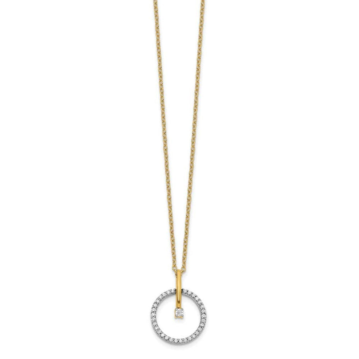 14K Two-Tone Gold 1/5 carat Diamond Circle Pendant 18 inch Necklace