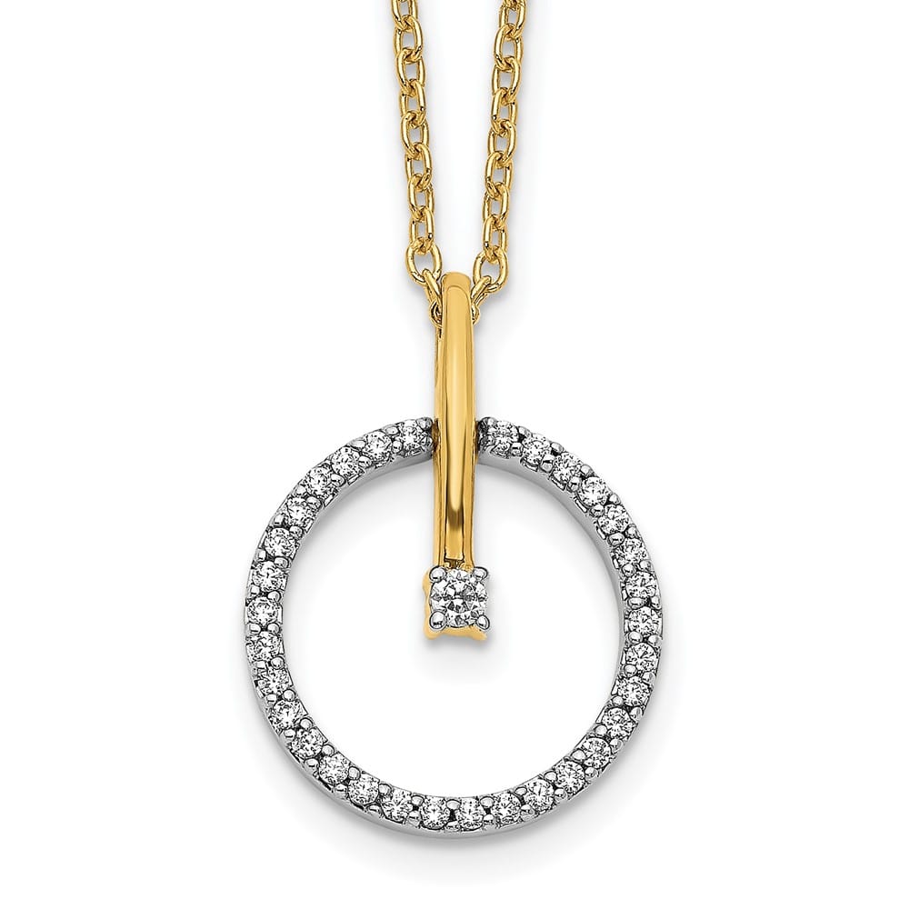 14K Two-Tone Gold 1/5 carat Diamond Circle Pendant 18 inch Necklace