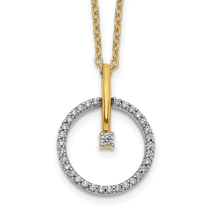 14K Two-Tone Gold 1/5 carat Diamond Circle Pendant 18 inch Necklace