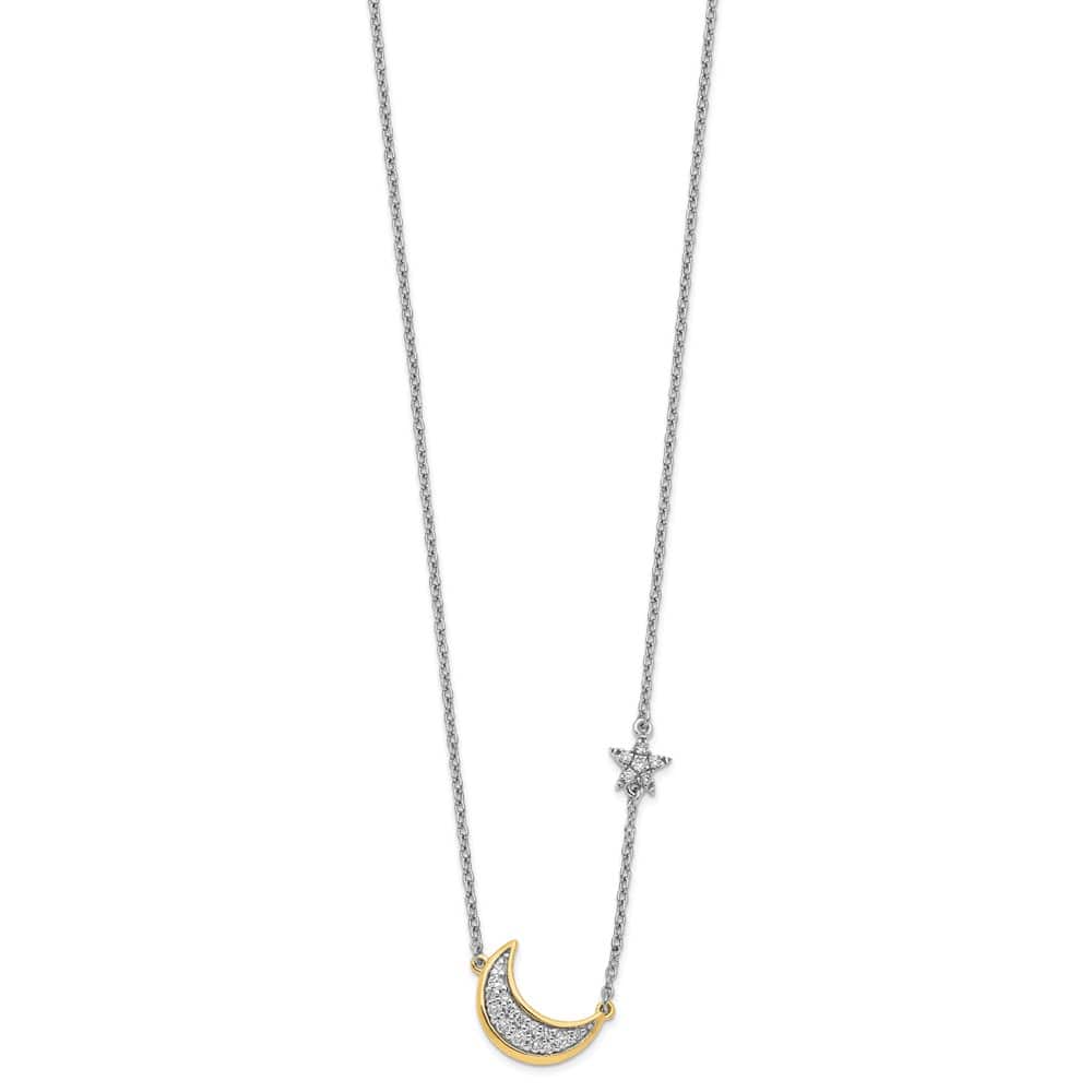 14K Two-Tone Gold 1/6 ct Diamond Moon with Star 18 inch Necklace