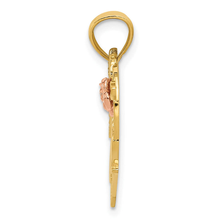 14K Two-Tone Gold #1 Mom Flower Heart Pendant