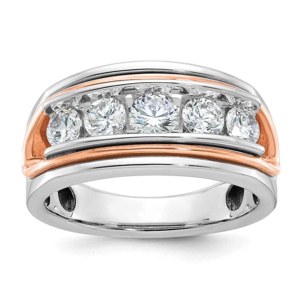 14k Two-Tone Gold 10.6 mm Channel-set 5-Stone I1 Diamond Men's Ring