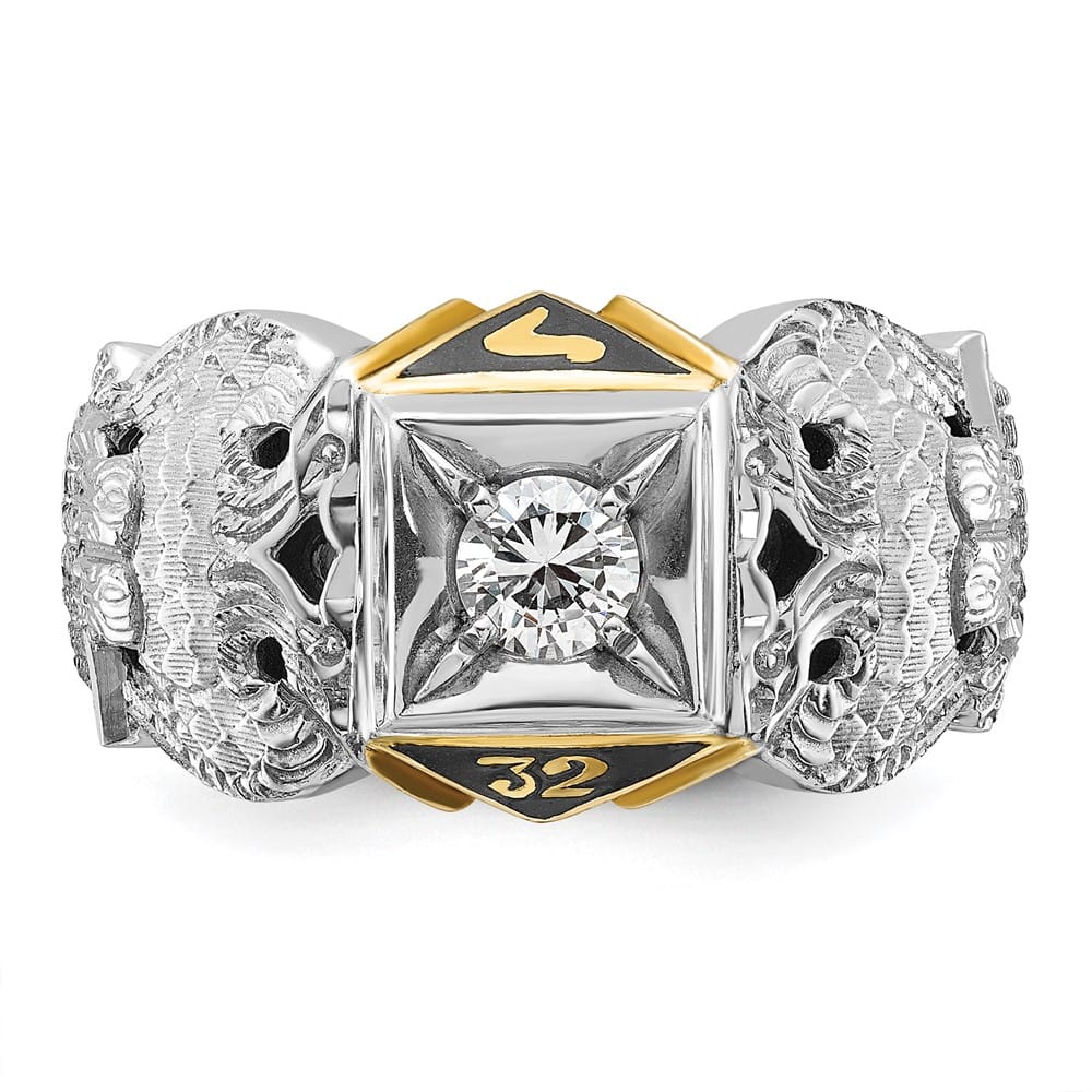 14k Two-Tone Gold 11.82 g Diamond Black Enamel and 32nd Degree Ring