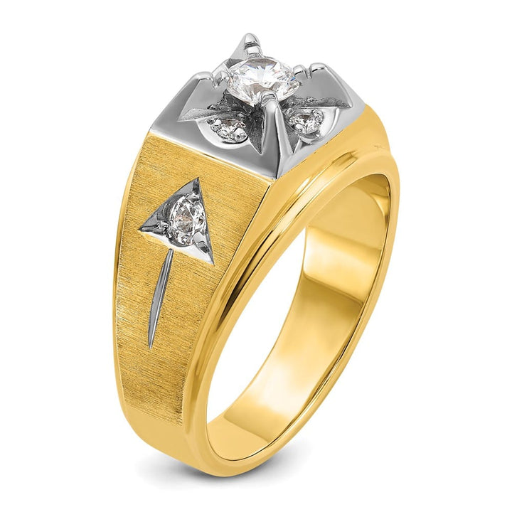 14k Two-Tone Gold 12.21 mm Polished and Satin Diamond Men's Ring
