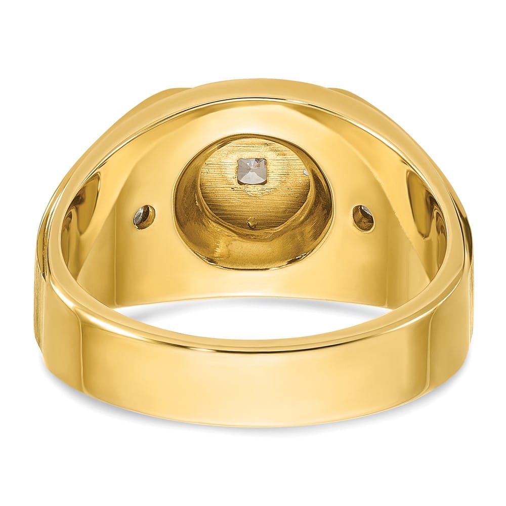 14k Two-Tone Gold 12.21 mm Polished and Satin Diamond Men's Ring