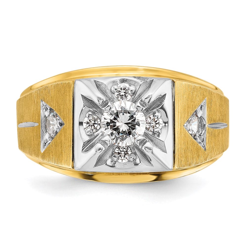 14k Two-Tone Gold 12.21 mm Polished and Satin Diamond Men's Ring