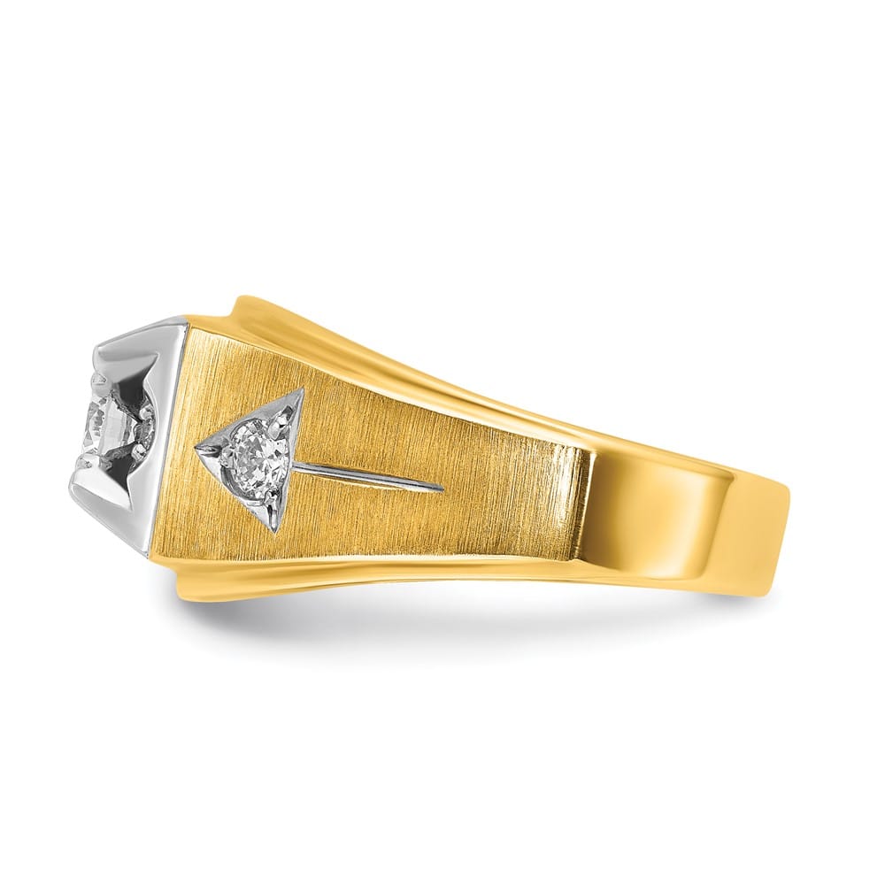 14k Two-Tone Gold 12.21 mm Polished and Satin Diamond Men's Ring