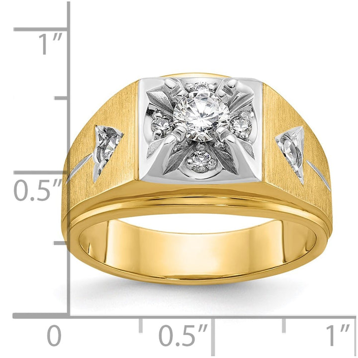 14k Two-Tone Gold 12.21 mm Polished and Satin Diamond Men's Ring