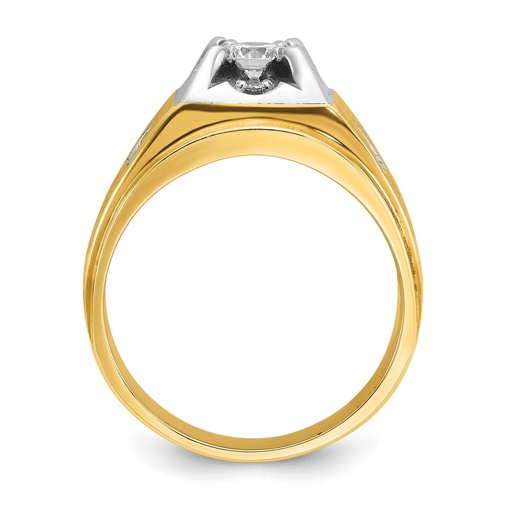 14k Two-Tone Gold 12.21 mm Polished and Satin Diamond Men's Ring