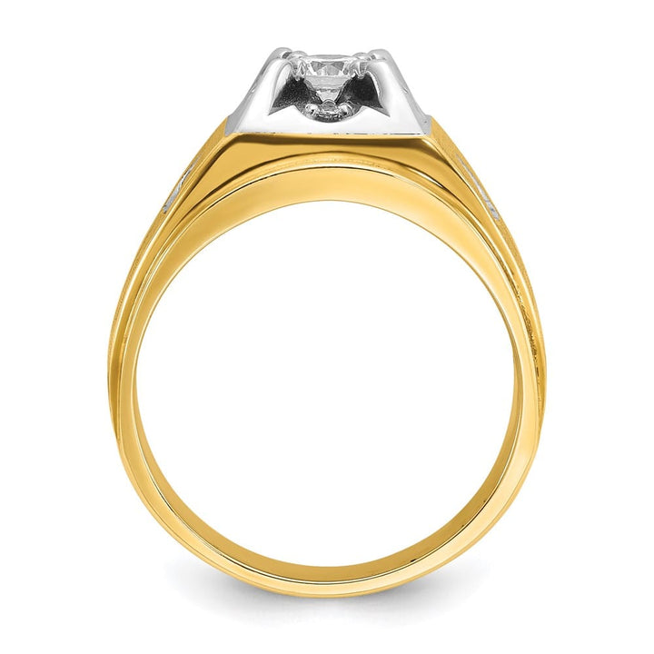 14k Two-Tone Gold 12.21 mm Polished and Satin Diamond Men's Ring