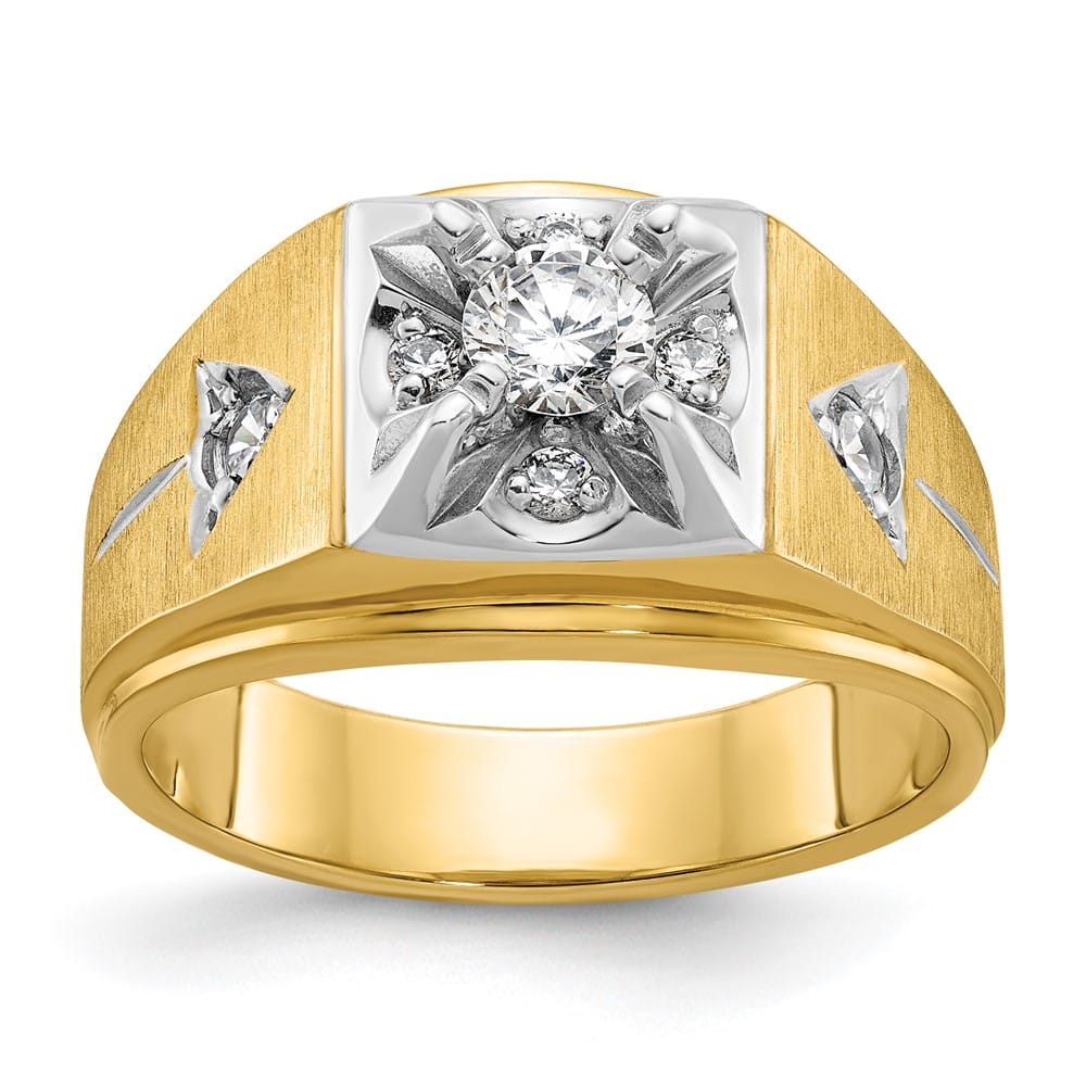 14k Two-Tone Gold 12.21 mm Polished and Satin Diamond Men's Ring