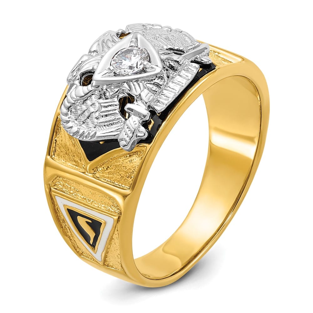 14k Two-Tone Gold 12.6 mm with Multi-Color Enamel 32nd Degree Ring