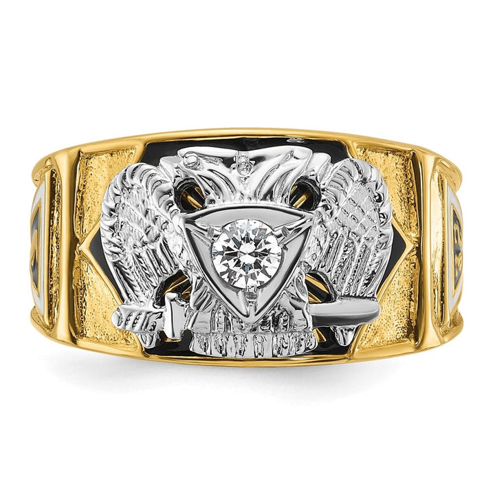 14k Two-Tone Gold 12.6 mm with Multi-Color Enamel 32nd Degree Ring