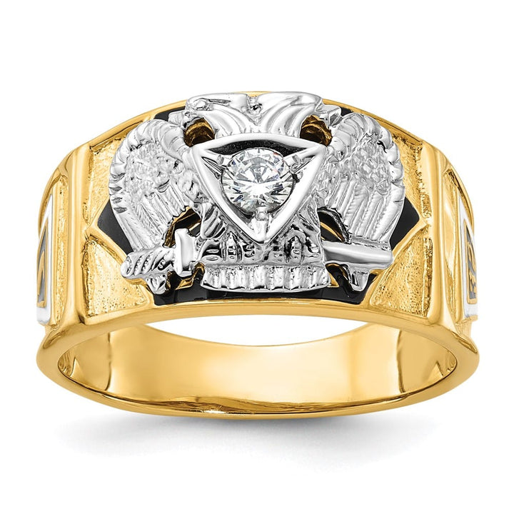 14k Two-Tone Gold 12.6 mm with Multi-Color Enamel 32nd Degree Ring