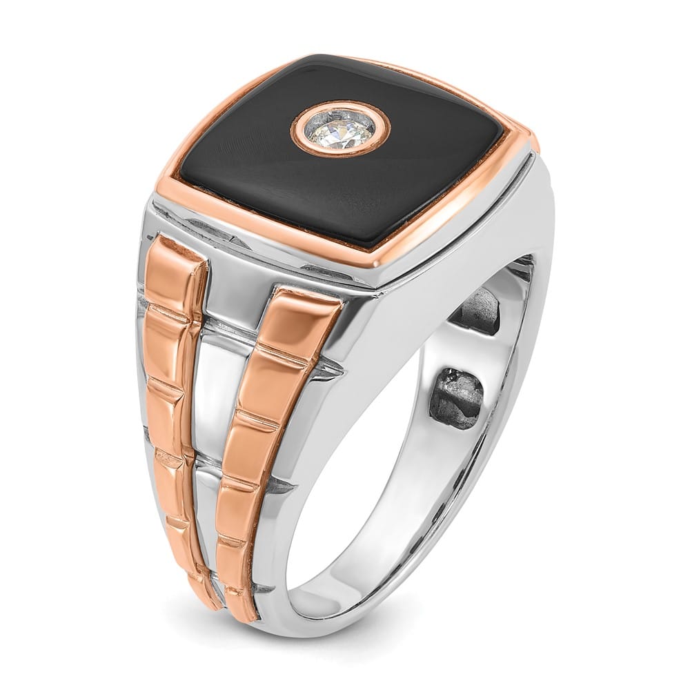 14k Two-Tone Gold 12.62 mm 12.40 g Cushion Onyx Diamond Men's Ring