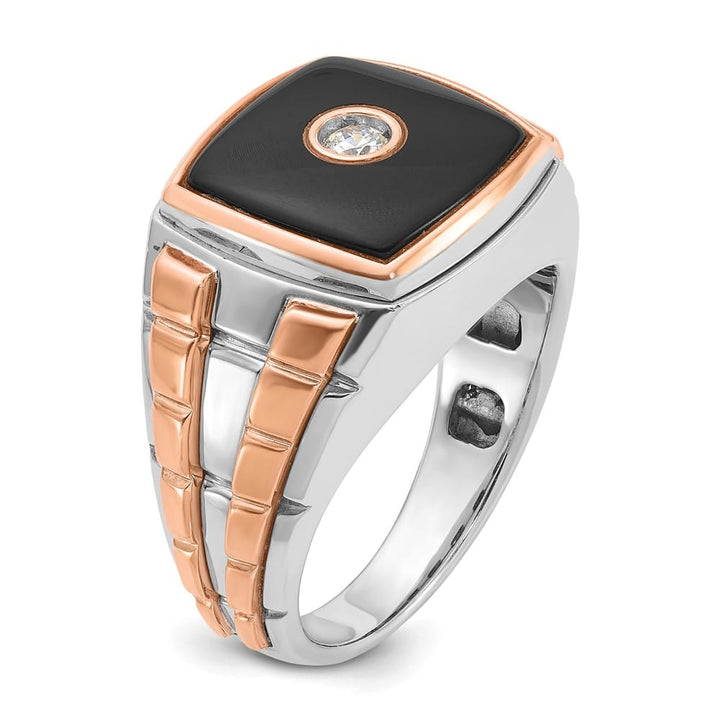 14k Two-Tone Gold 12.62 mm 12.40 g Cushion Onyx Diamond Men's Ring