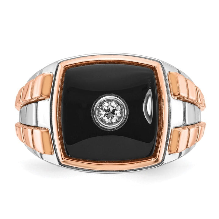 14k Two-Tone Gold 12.62 mm 12.40 g Cushion Onyx Diamond Men's Ring