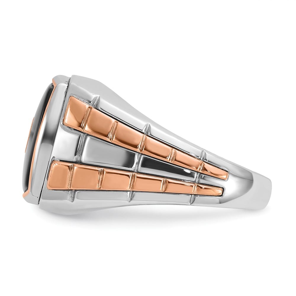 14k Two-Tone Gold 12.62 mm 12.40 g Cushion Onyx Diamond Men's Ring