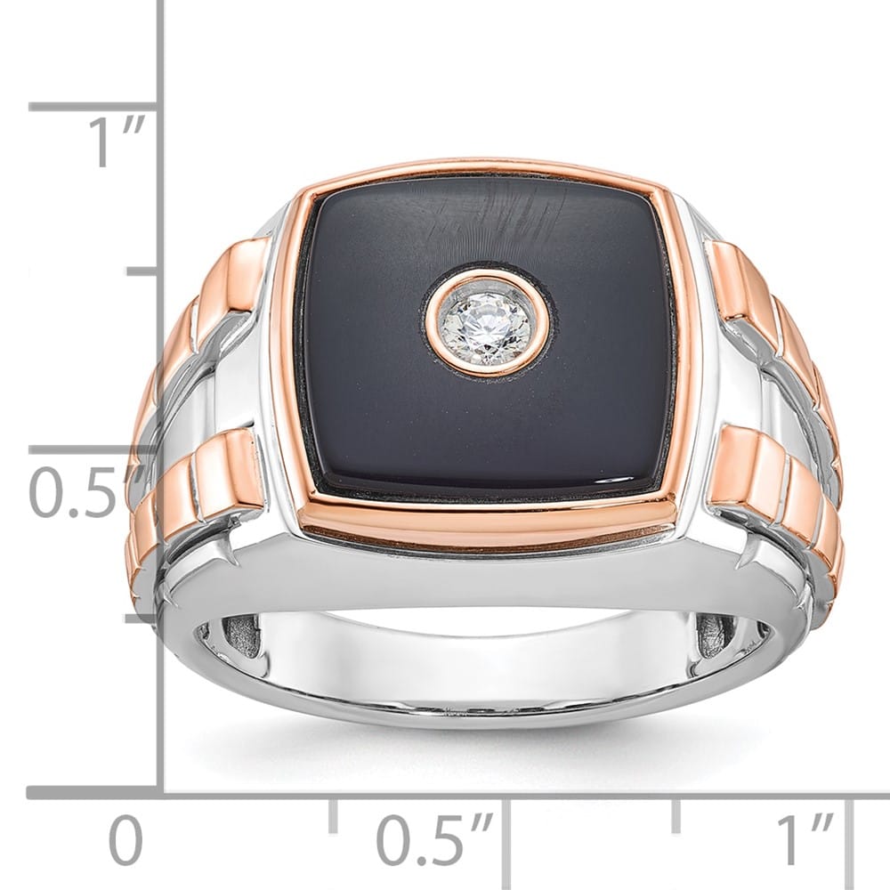 14k Two-Tone Gold 12.62 mm 12.40 g Cushion Onyx Diamond Men's Ring