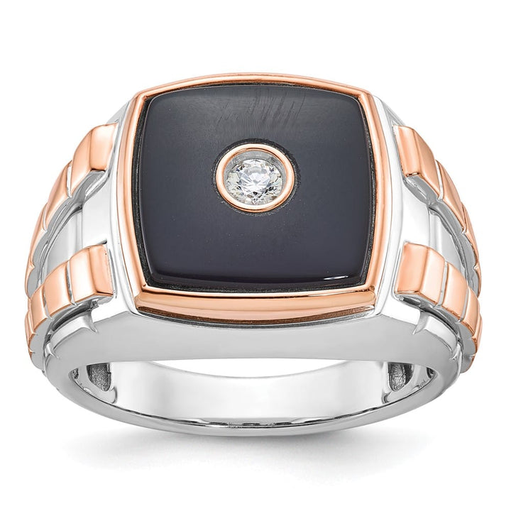 14k Two-Tone Gold 12.62 mm 12.40 g Cushion Onyx Diamond Men's Ring
