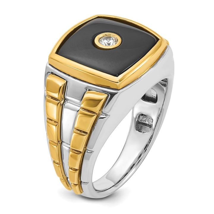 14k Two-Tone Gold 12.62 mm 12.48 g Cushion Onyx Diamond Men's Ring