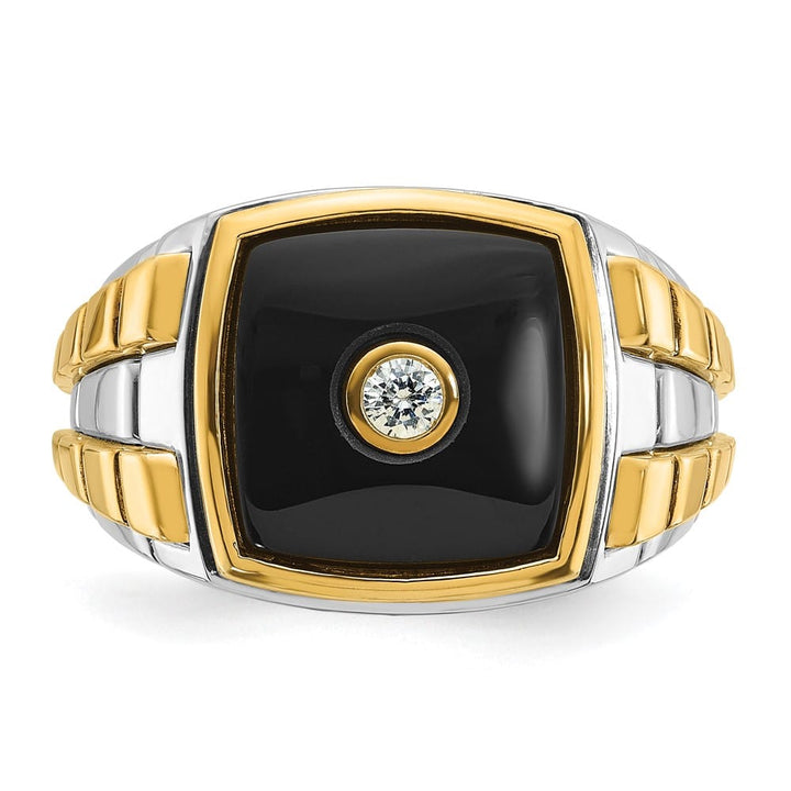 14k Two-Tone Gold 12.62 mm 12.48 g Cushion Onyx Diamond Men's Ring