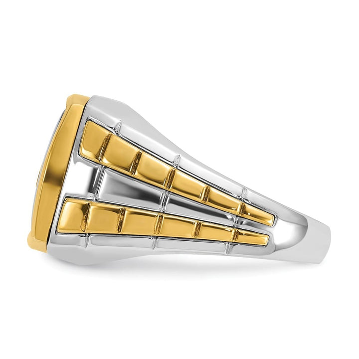 14k Two-Tone Gold 12.62 mm 12.48 g Cushion Onyx Diamond Men's Ring