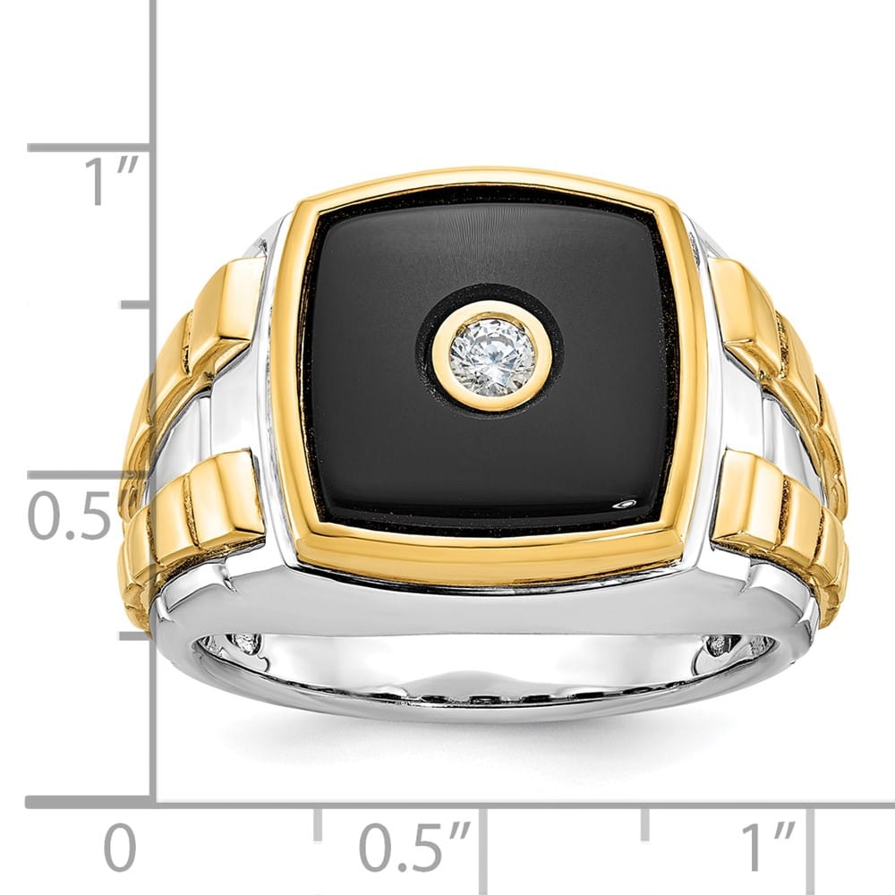 14k Two-Tone Gold 12.62 mm 12.48 g Cushion Onyx Diamond Men's Ring
