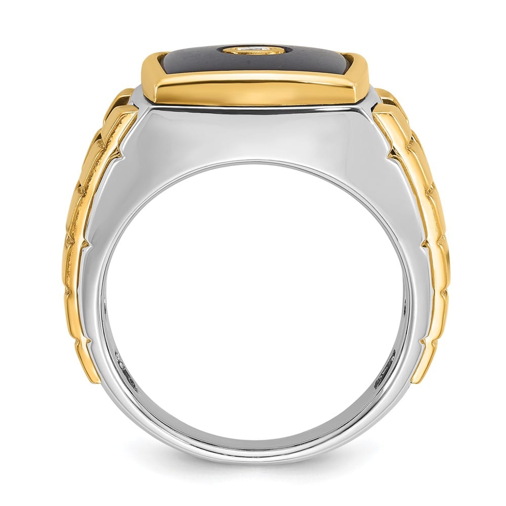 14k Two-Tone Gold 12.62 mm 12.48 g Cushion Onyx Diamond Men's Ring