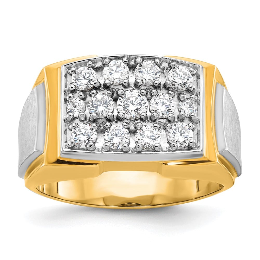 14k Two-Tone Gold 12.7 mm I1 Quality Diamond Cluster Men's Ring