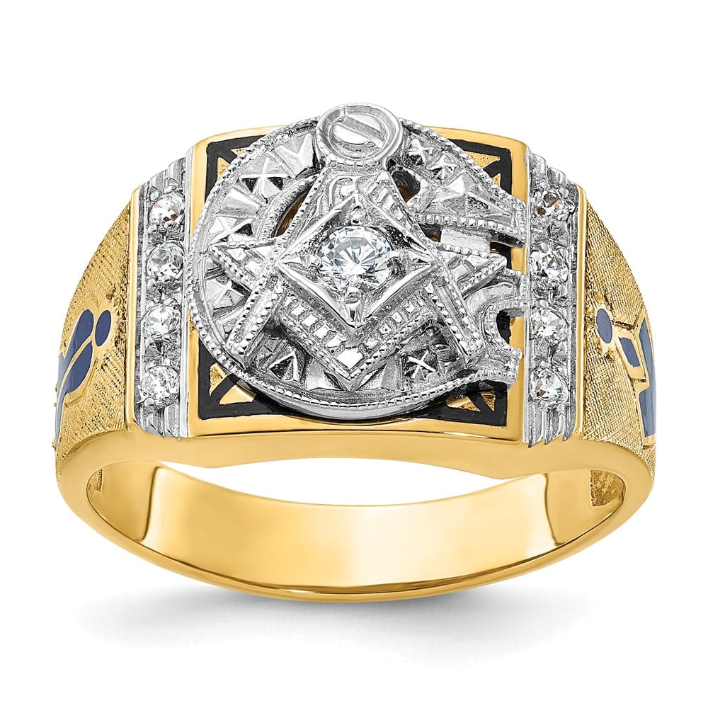 14k Two-Tone Gold 13.1 mm with Blue and Black Blue Lodge Ring