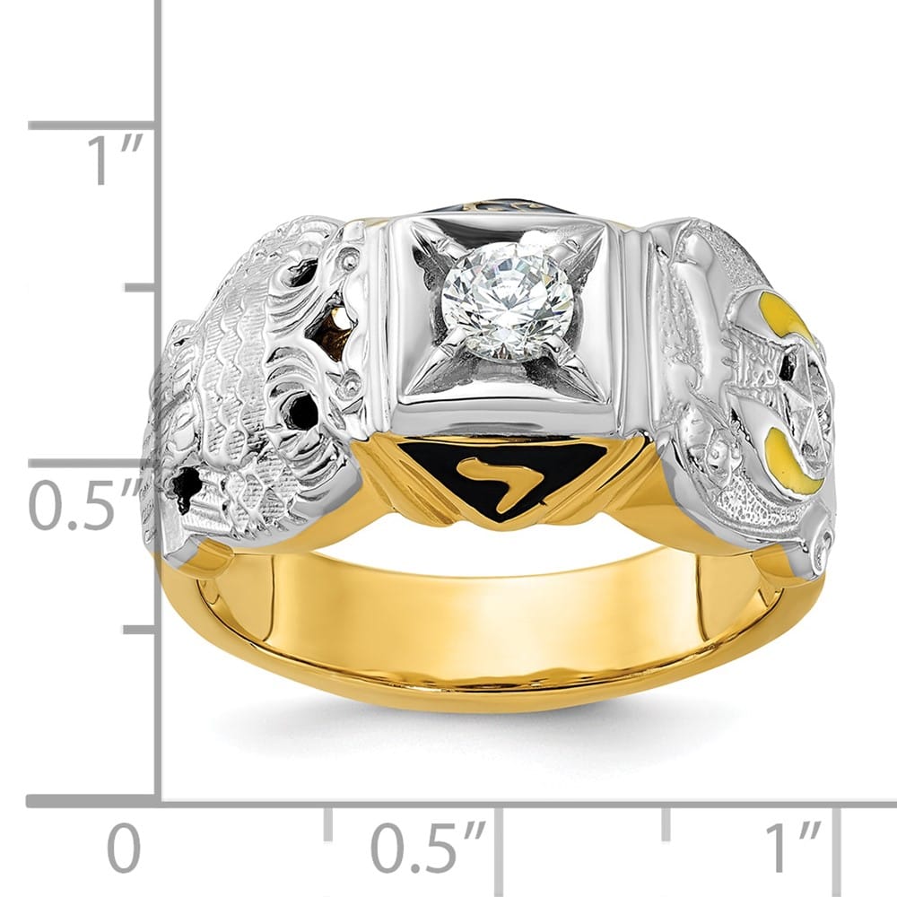 14k Two-Tone Gold 13.1 mm with Multi-Color Enamel and Masonic Ring