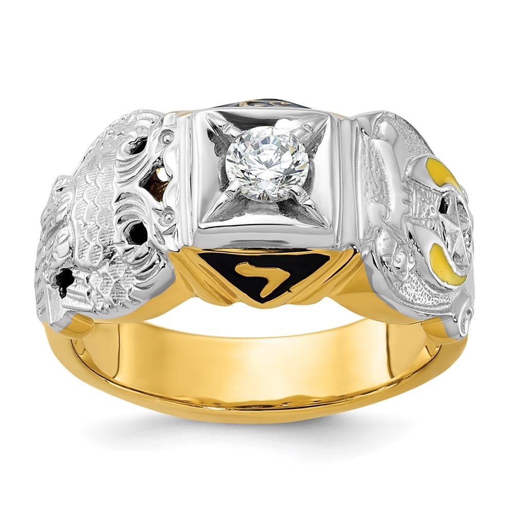 14k Two-Tone Gold 13.1 mm with Multi-Color Enamel and Masonic Ring