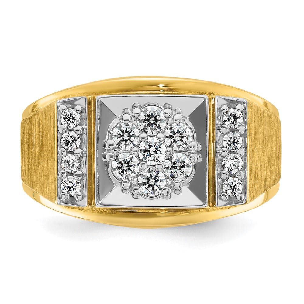 14k Two-Tone Gold 13.2 mm I1 Quality Diamond Cluster Men's Ring