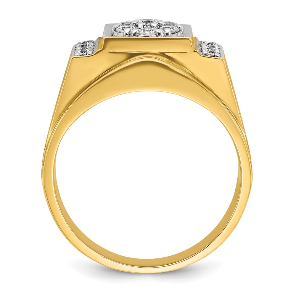 14k Two-Tone Gold 13.2 mm I1 Quality Diamond Cluster Men's Ring