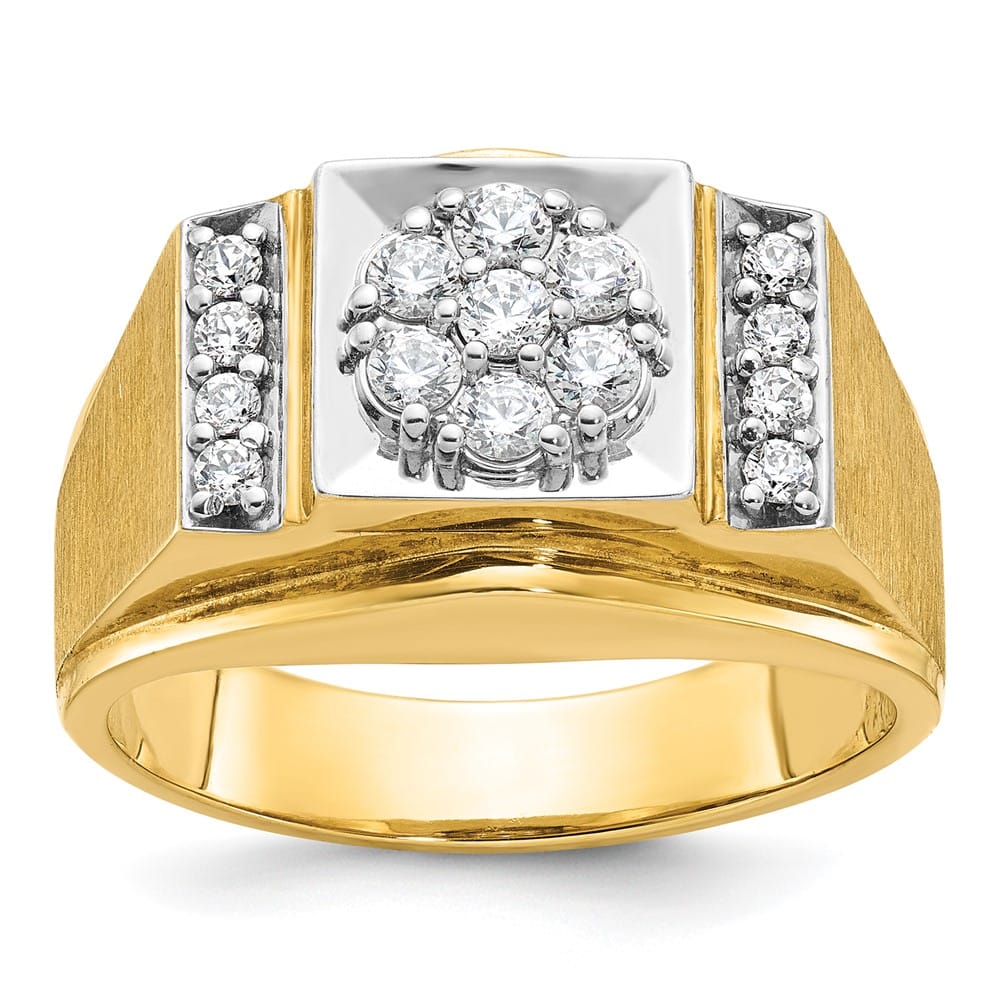 14k Two-Tone Gold 13.2 mm I1 Quality Diamond Cluster Men's Ring