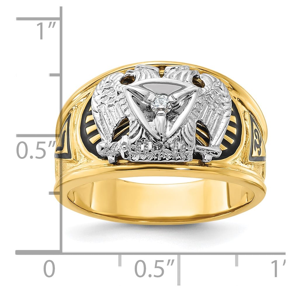 14k Two-Tone Gold 13.3 mm with Black Enamel and 32nd Degree Ring