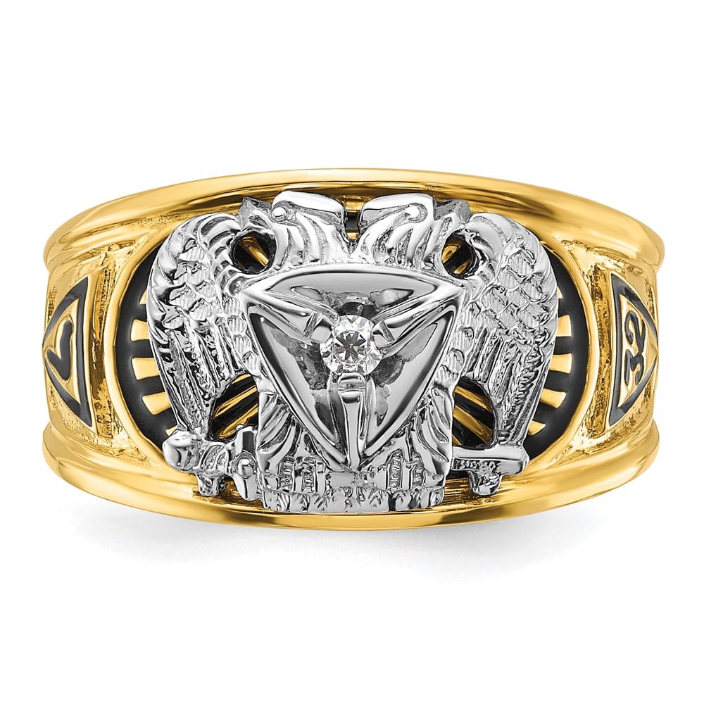 14k Two-Tone Gold 13.3 mm with Black Enamel and 32nd Degree Ring