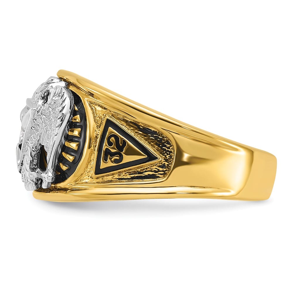 14k Two-Tone Gold 13.3 mm with Black Enamel and 32nd Degree Ring