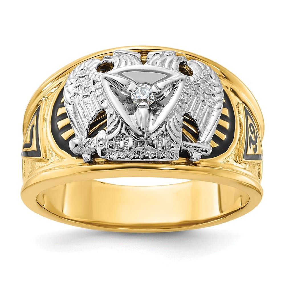 14k Two-Tone Gold 13.3 mm with Black Enamel and 32nd Degree Ring