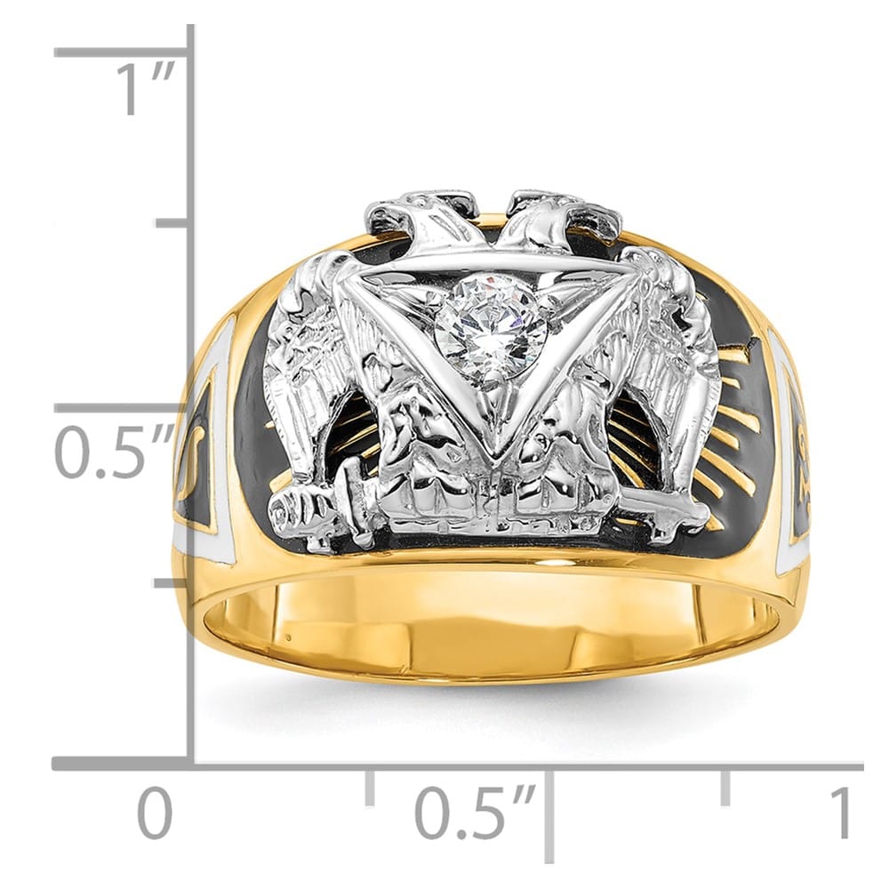 14k Two-Tone Gold 13.3 mm with Multi-Color Enamel 32nd Degree Ring