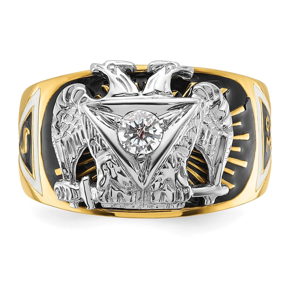 14k Two-Tone Gold 13.3 mm with Multi-Color Enamel 32nd Degree Ring
