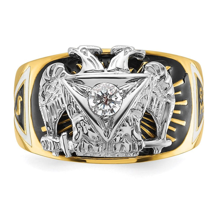 14k Two-Tone Gold 13.3 mm with Multi-Color Enamel 32nd Degree Ring