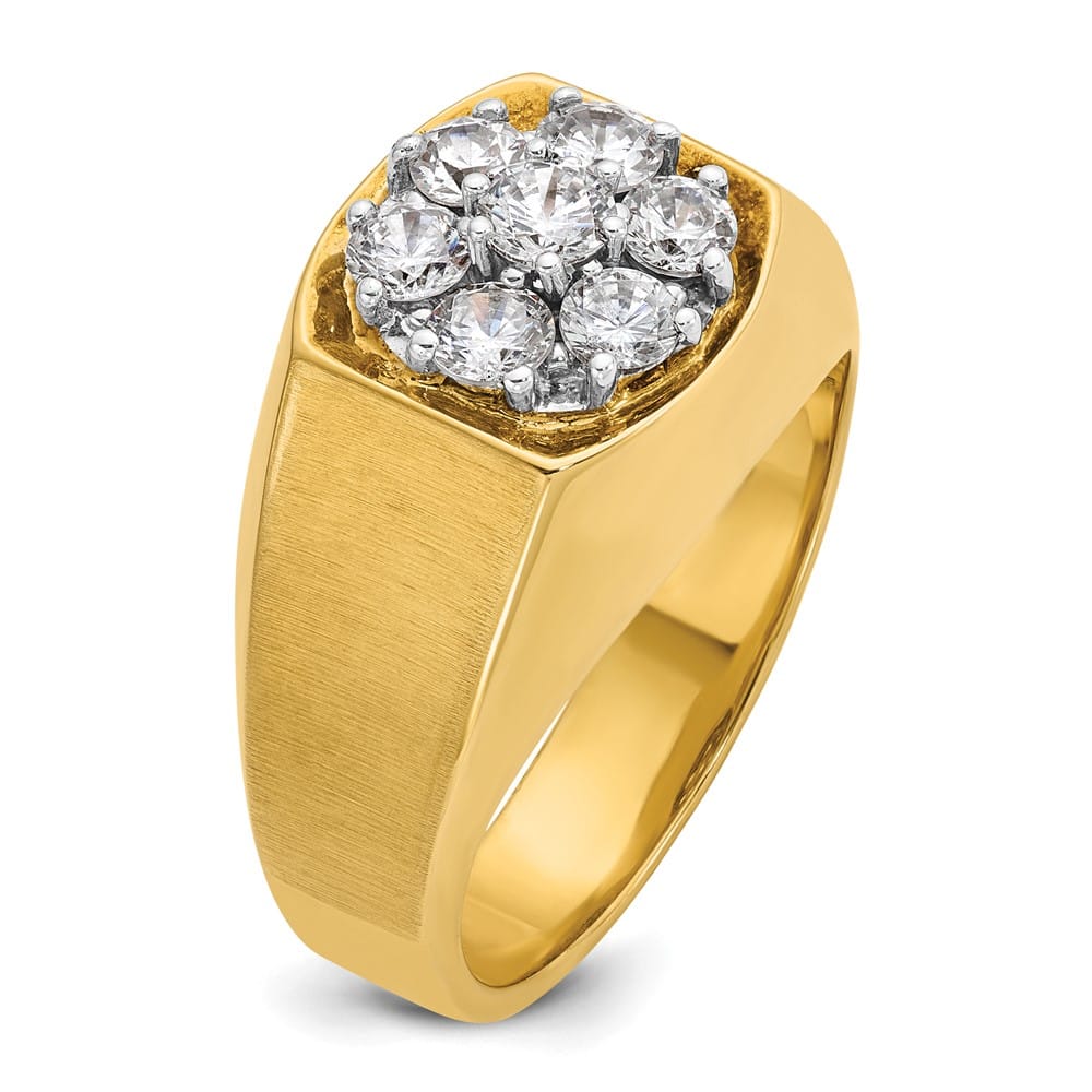 14k Two-Tone Gold 13.6 mm Round I1 Quality Diamond Cluster Men's Ring